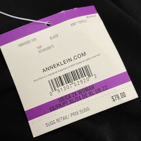 ANNE KLEIN WOMAN OVERSIZED LONG SLEEVE BLACK SHEER LINED BLOUSE 2XL NWT - Picture 13 of 15